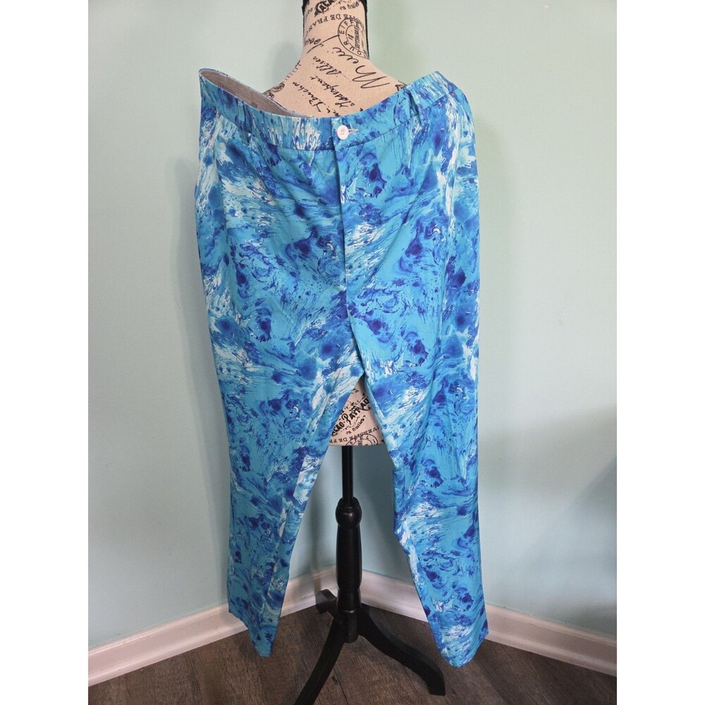 Hreski Bright Golf Pants Mens 42x32 Blue Watercolor Marble Abstract Stretch
